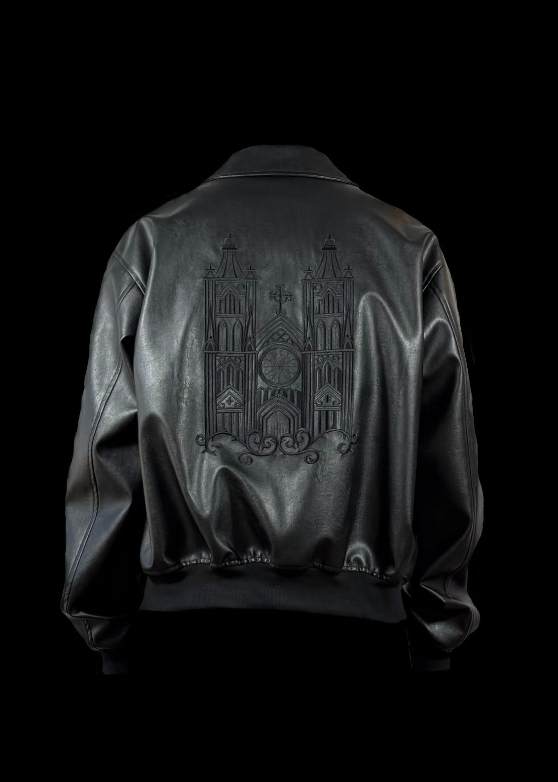 CATHEDRAL Embroidery Leather Jacket - BLACK