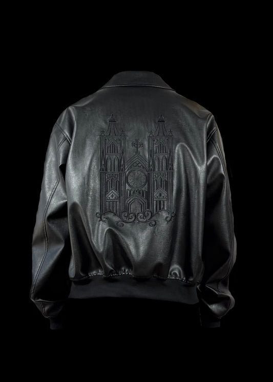 CATHEDRAL Embroidery Leather Jacket - BLACK