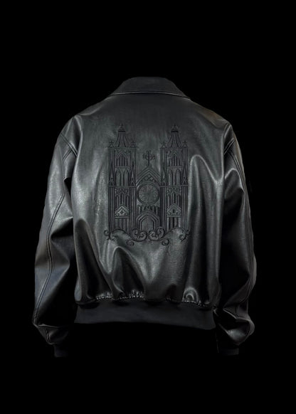 CATHEDRAL Embroidery Leather Jacket - BLACK